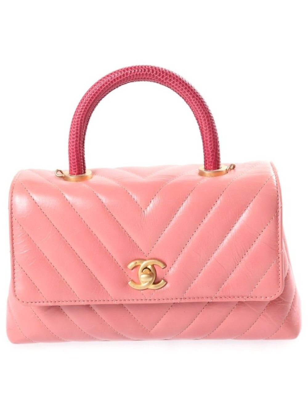Chanel Coco Handle Shoulder Bag Leather V-stitch Gold Pink